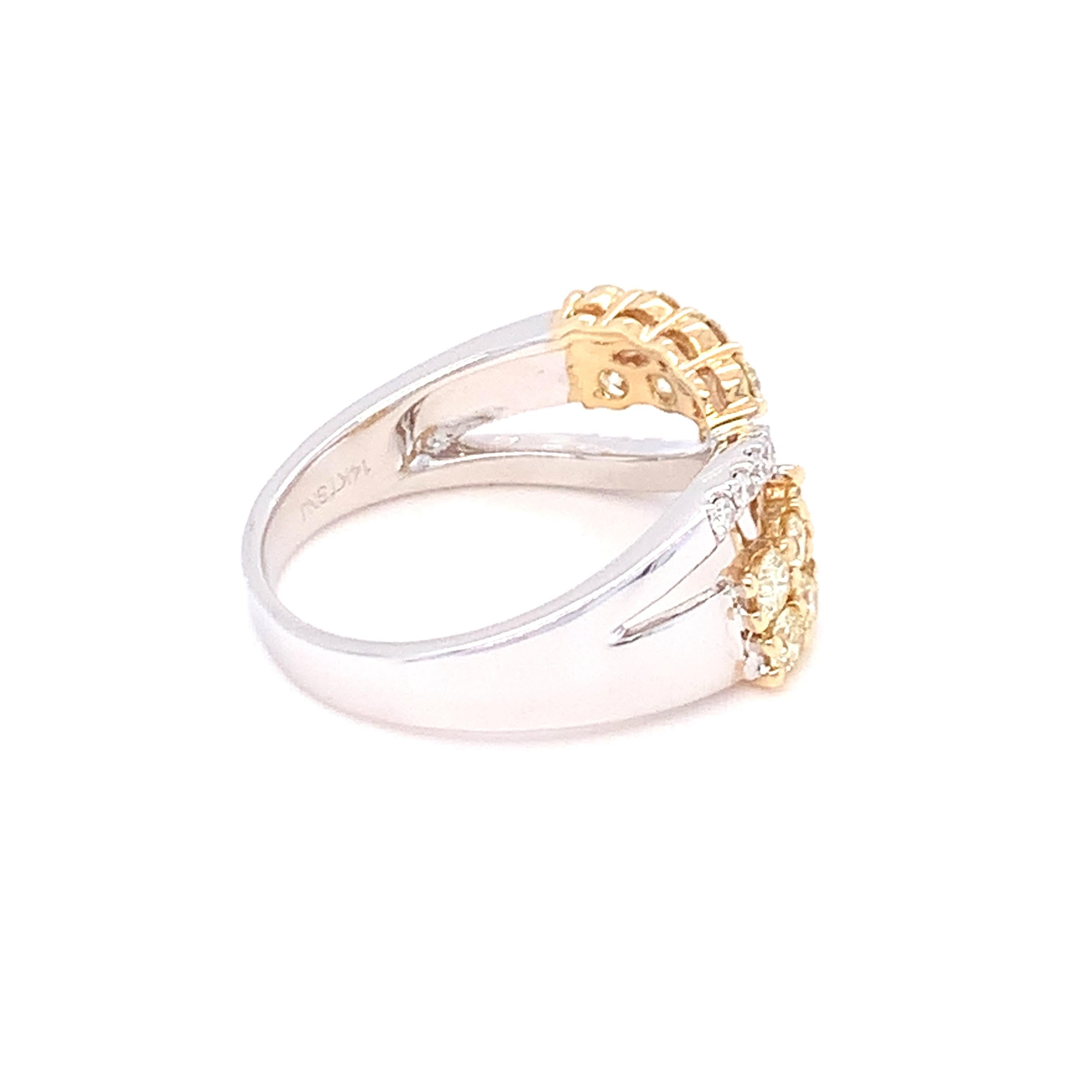 1.00 Carat Yellow & White Diamond Band Ring in 14K Two Tone Gold For Sale 9