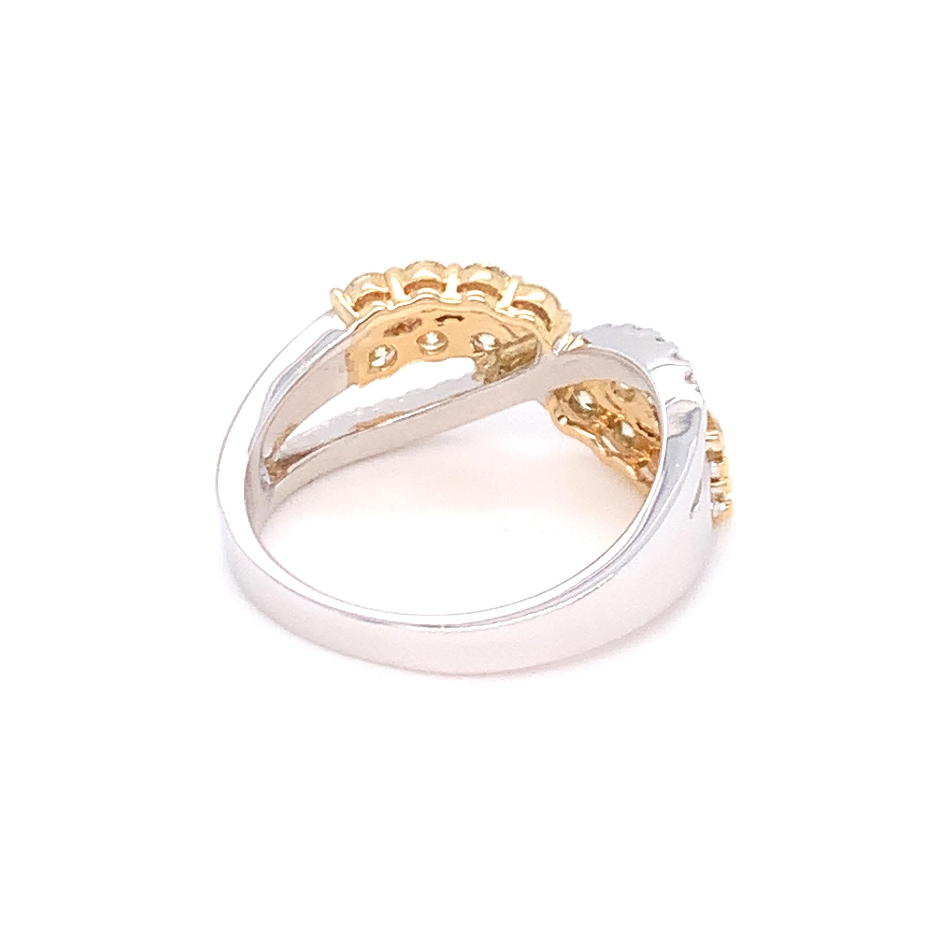 1.00 Carat Yellow & White Diamond Band Ring in 14K Two Tone Gold For Sale 11