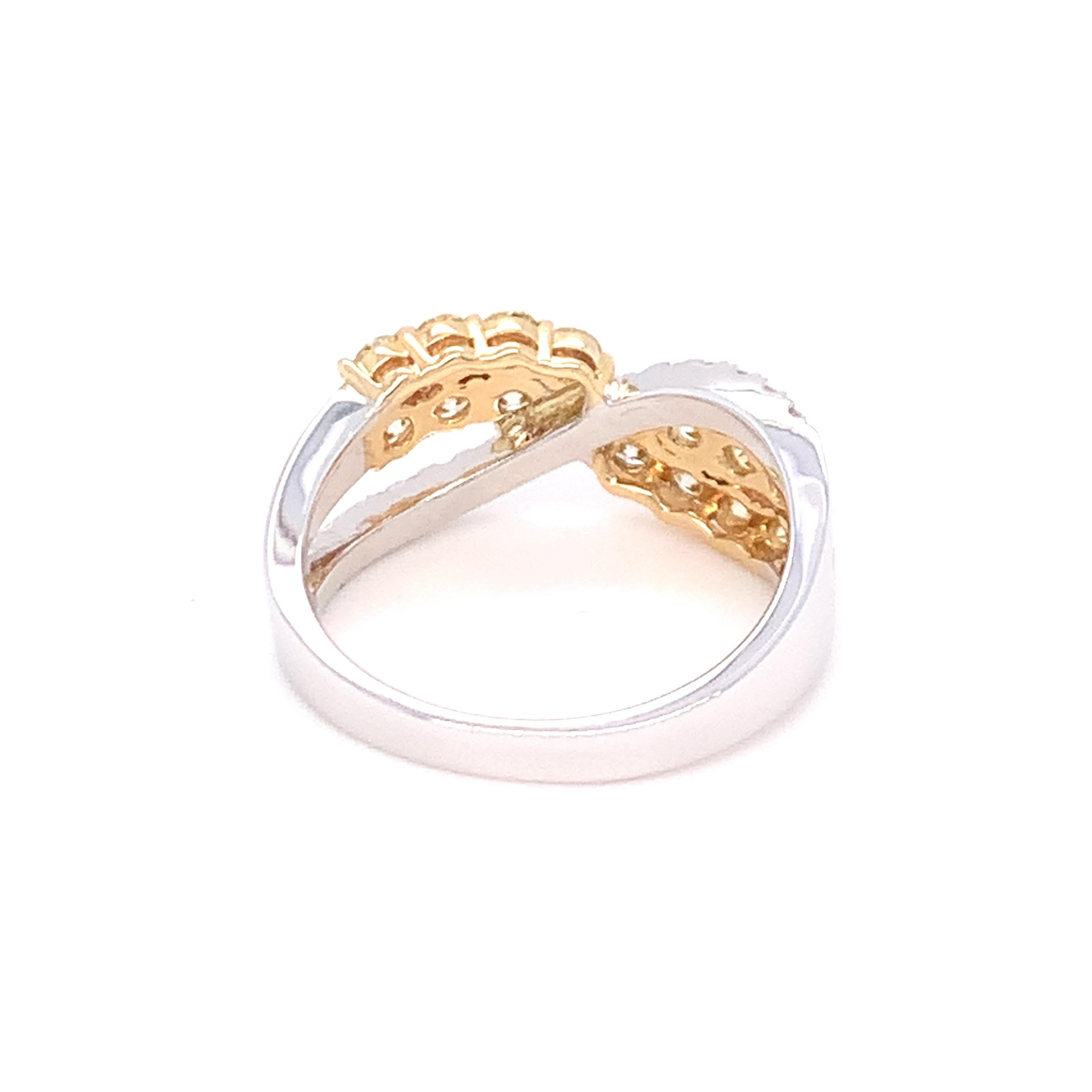 1.00 Carat Yellow & White Diamond Band Ring in 14K Two Tone Gold For Sale 12