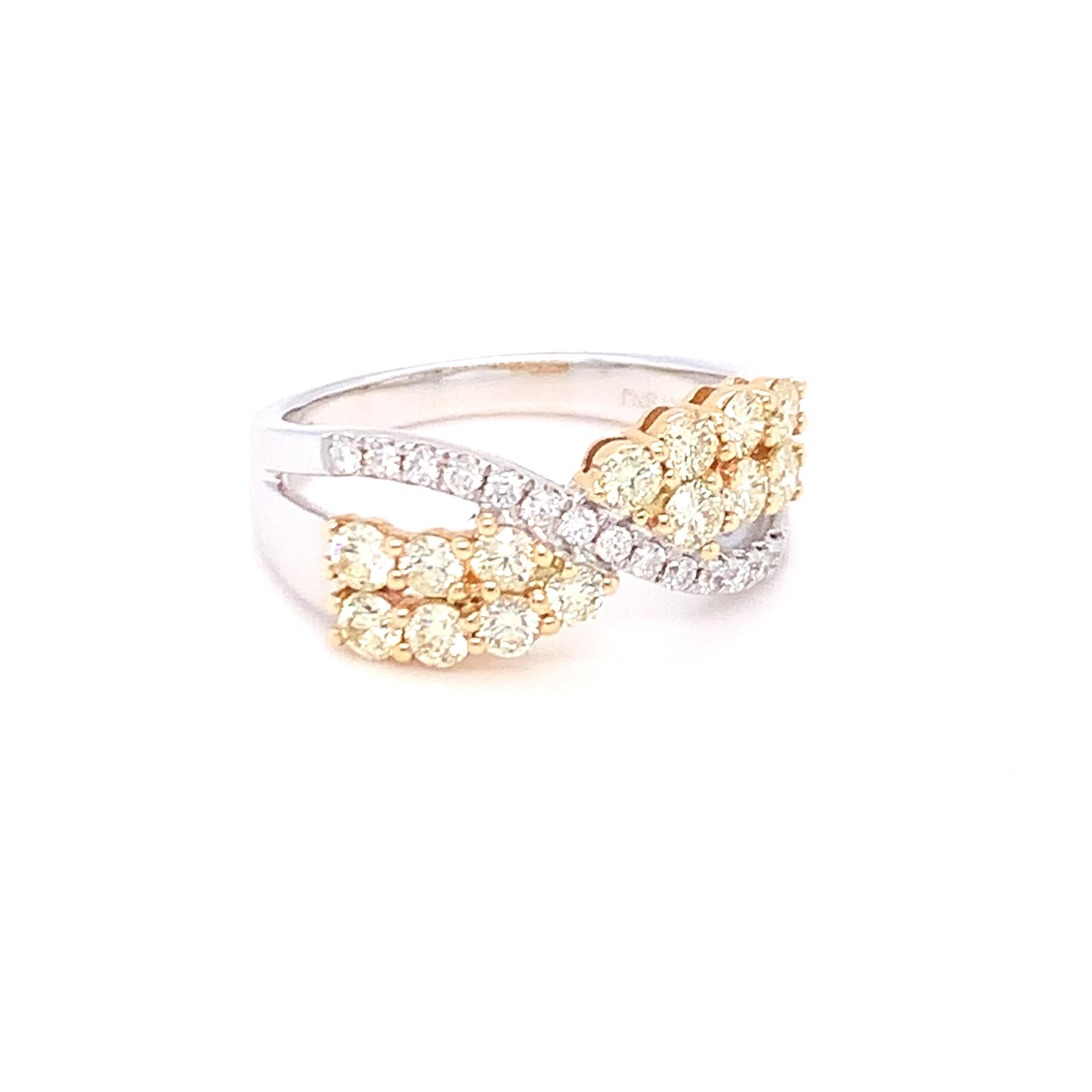 1,00 Karat gelber & weißer Diamant-Ring aus 14K zweifarbigem Gold (Kunsthandwerker*in) im Angebot