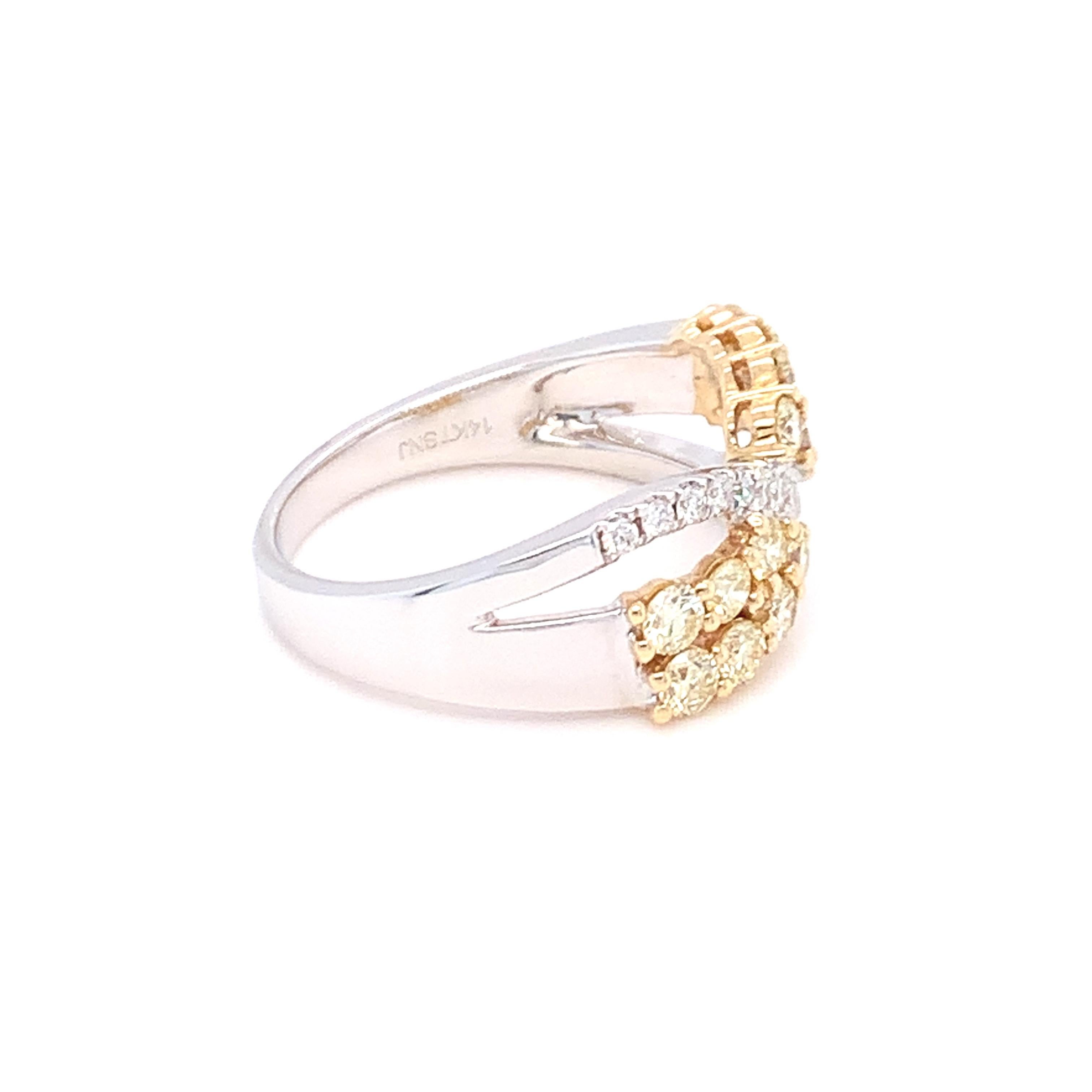 1,00 Karat gelber & weißer Diamant-Ring aus 14K zweifarbigem Gold (Brillantschliff) im Angebot