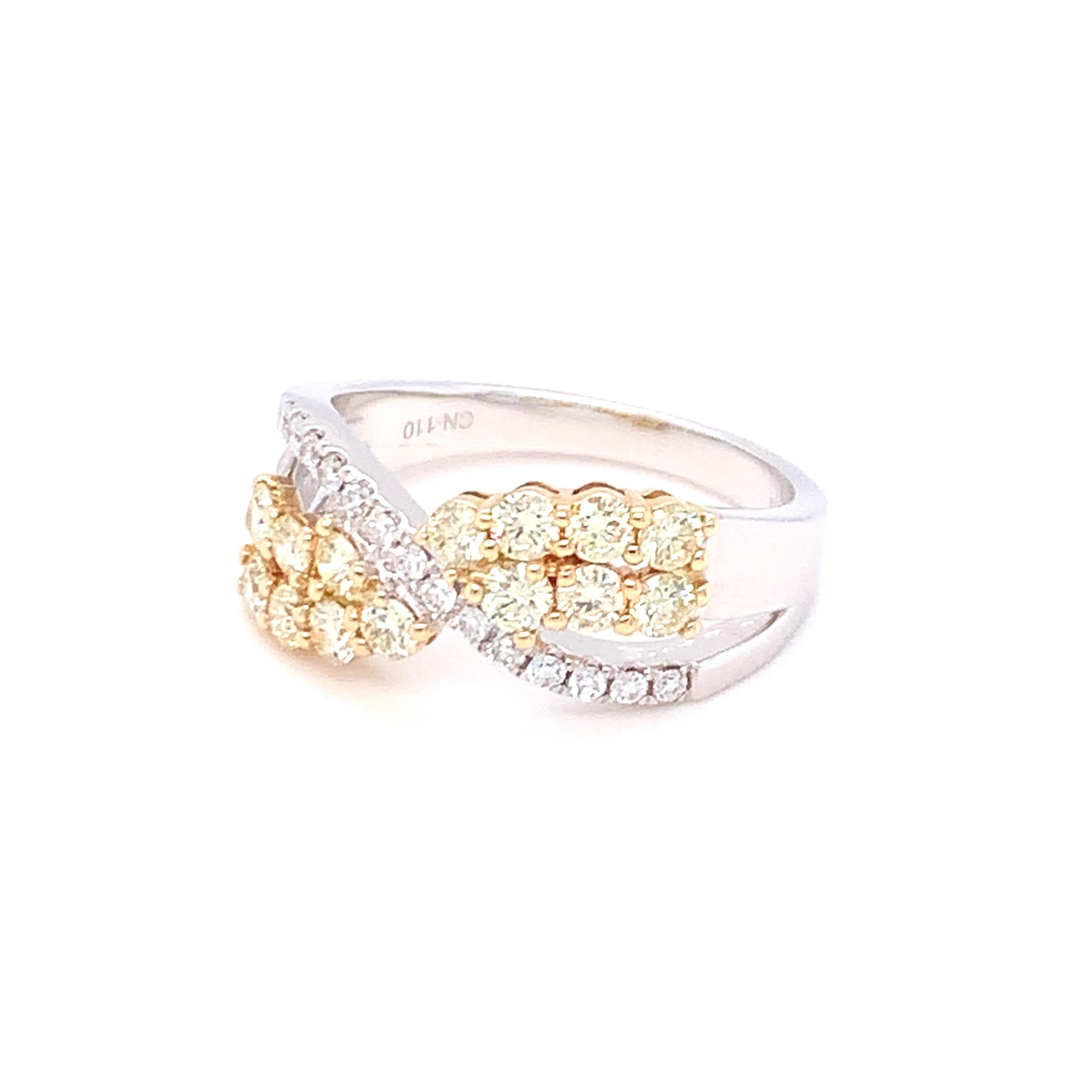 Women's 1.00 Carat Yellow & White Diamond Band Ring in 14K Two Tone Gold For Sale