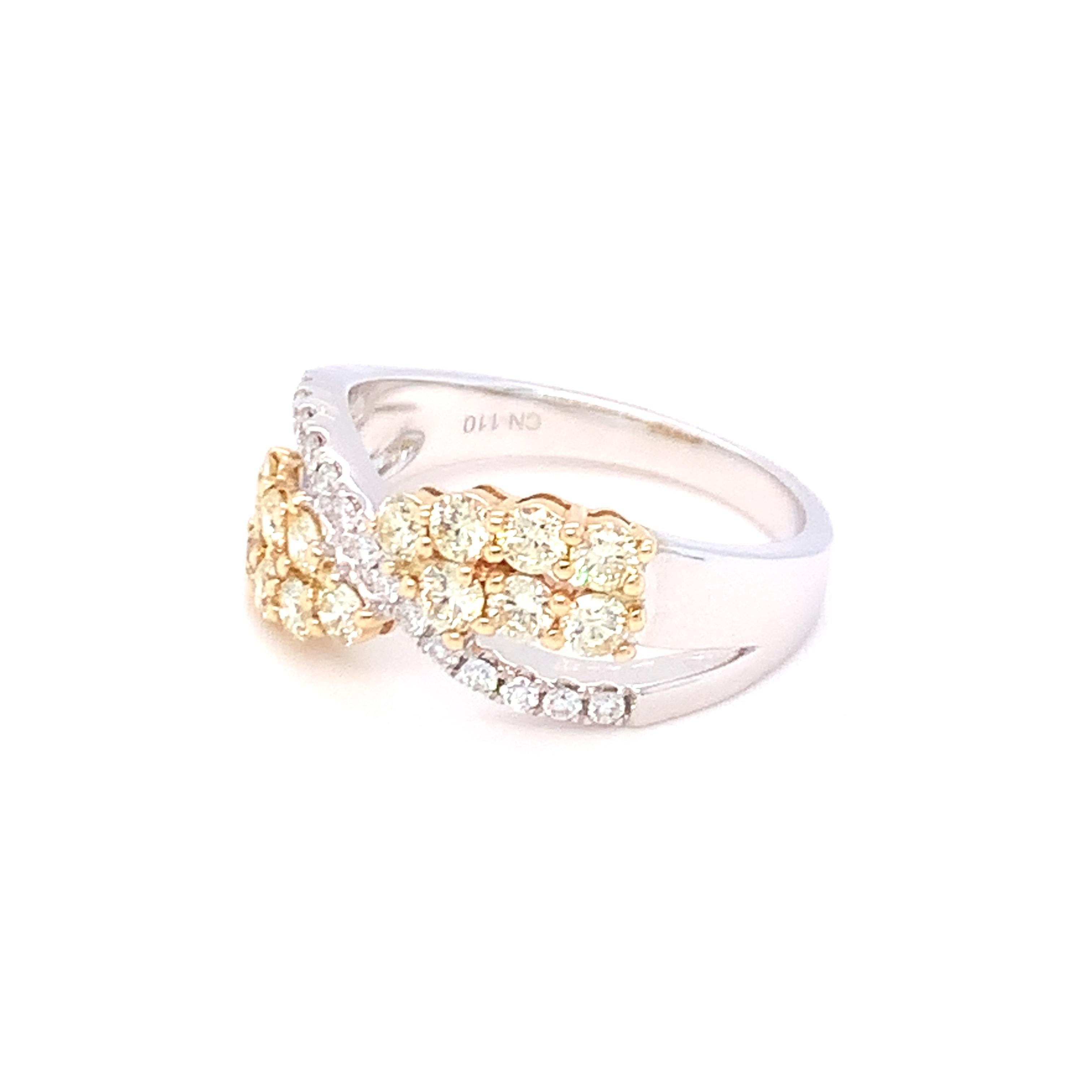 1.00 Carat Yellow & White Diamond Band Ring in 14K Two Tone Gold For Sale 1