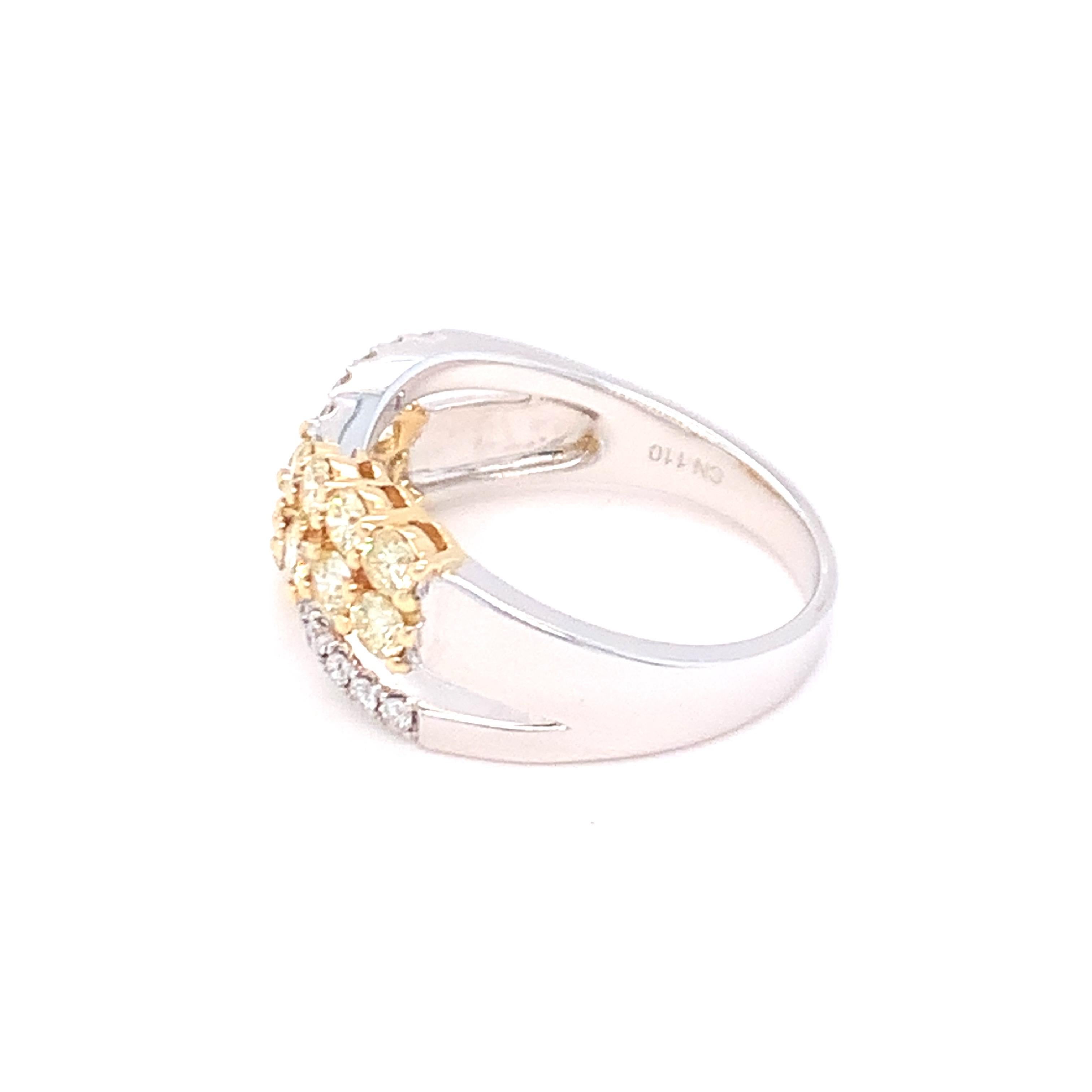 1.00 Carat Yellow & White Diamond Band Ring in 14K Two Tone Gold For Sale 2