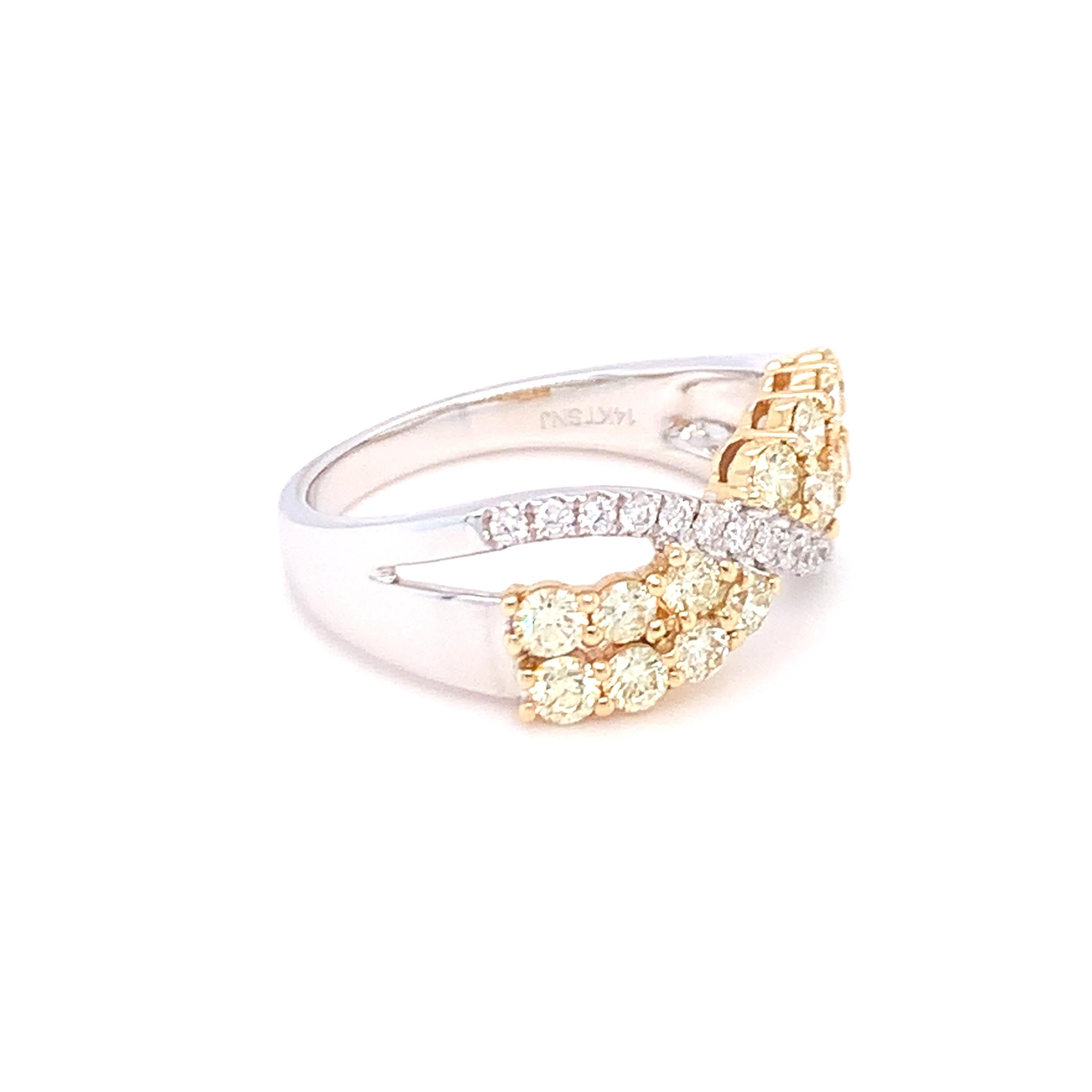 1.00 Carat Yellow & White Diamond Band Ring in 14K Two Tone Gold For Sale 3