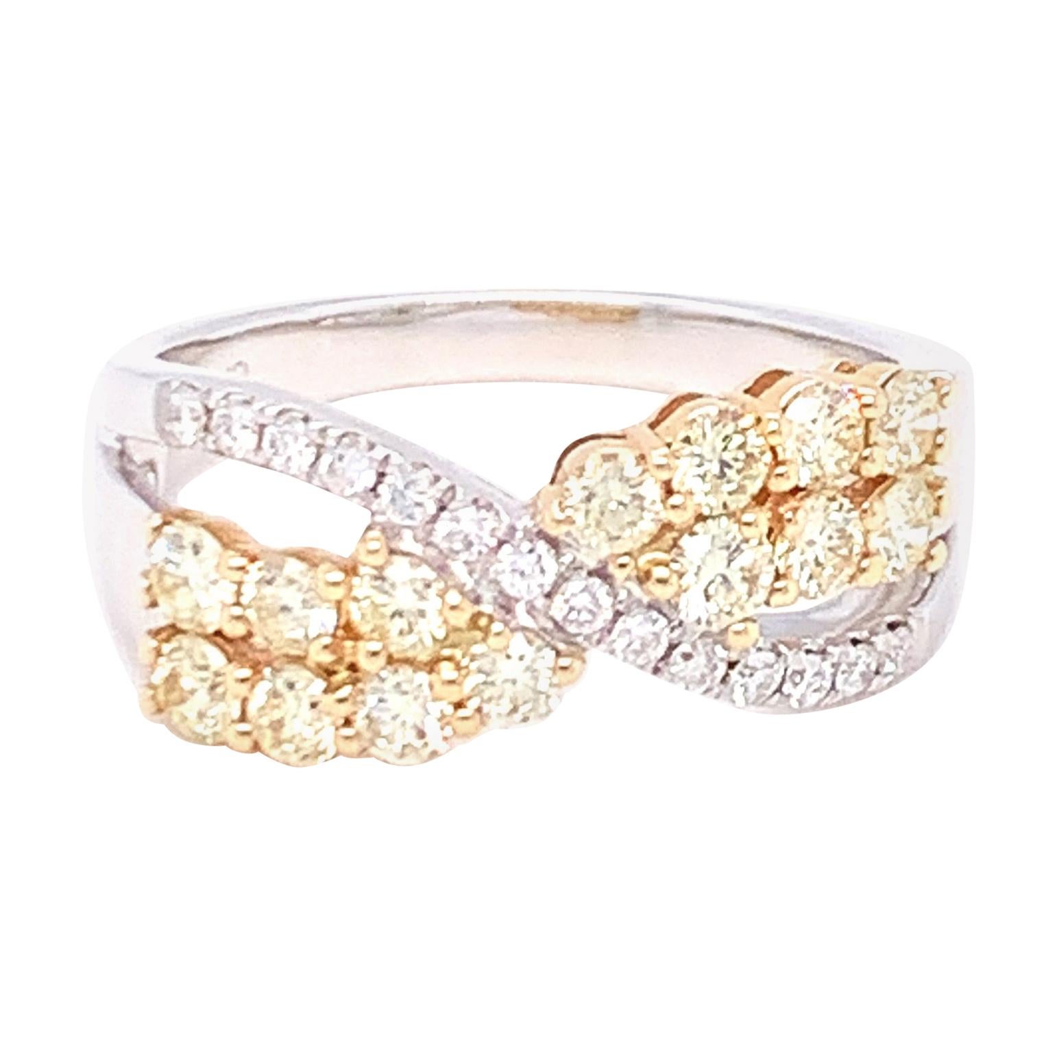 Bague à anneau en or bicolore 14 carats avec diamants jaunes et blancs de 1,00 carat