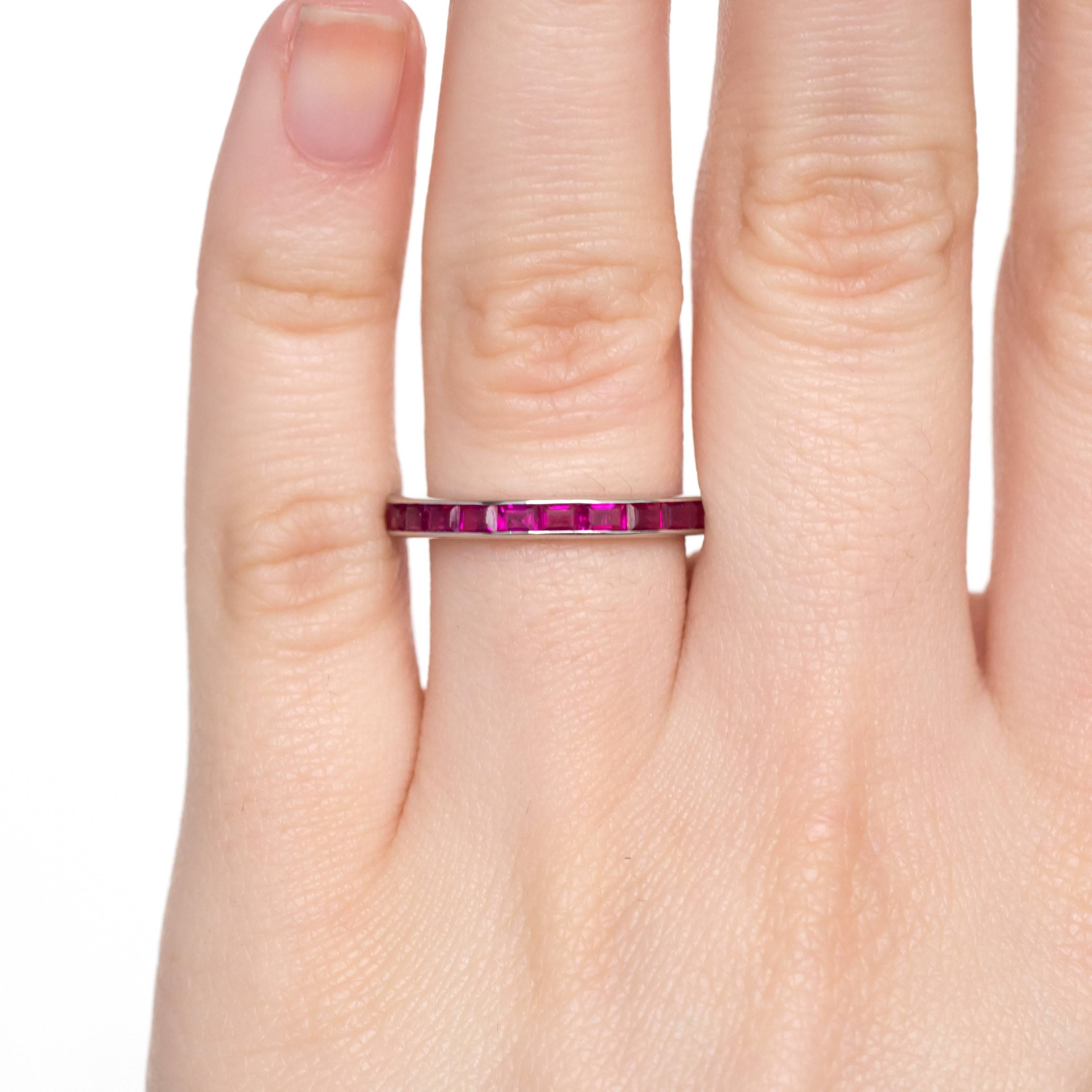1950s 1.00 Carat, Total Weight Ruby & 14K White Gold Wedding Band In Excellent Condition For Sale In Hicksville, NY