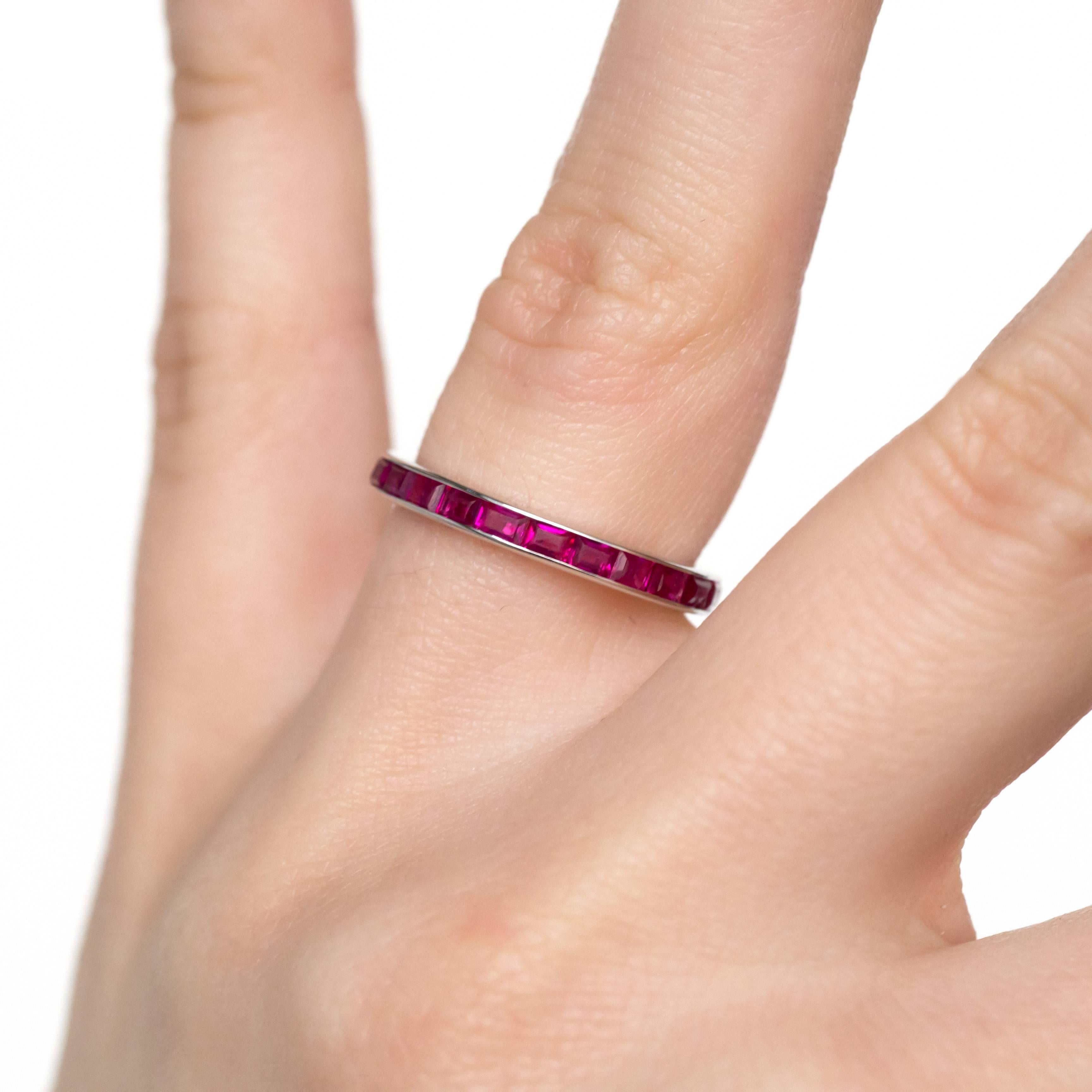 Women's or Men's 1950s 1.00 Carat, Total Weight Ruby & 14K White Gold Wedding Band For Sale