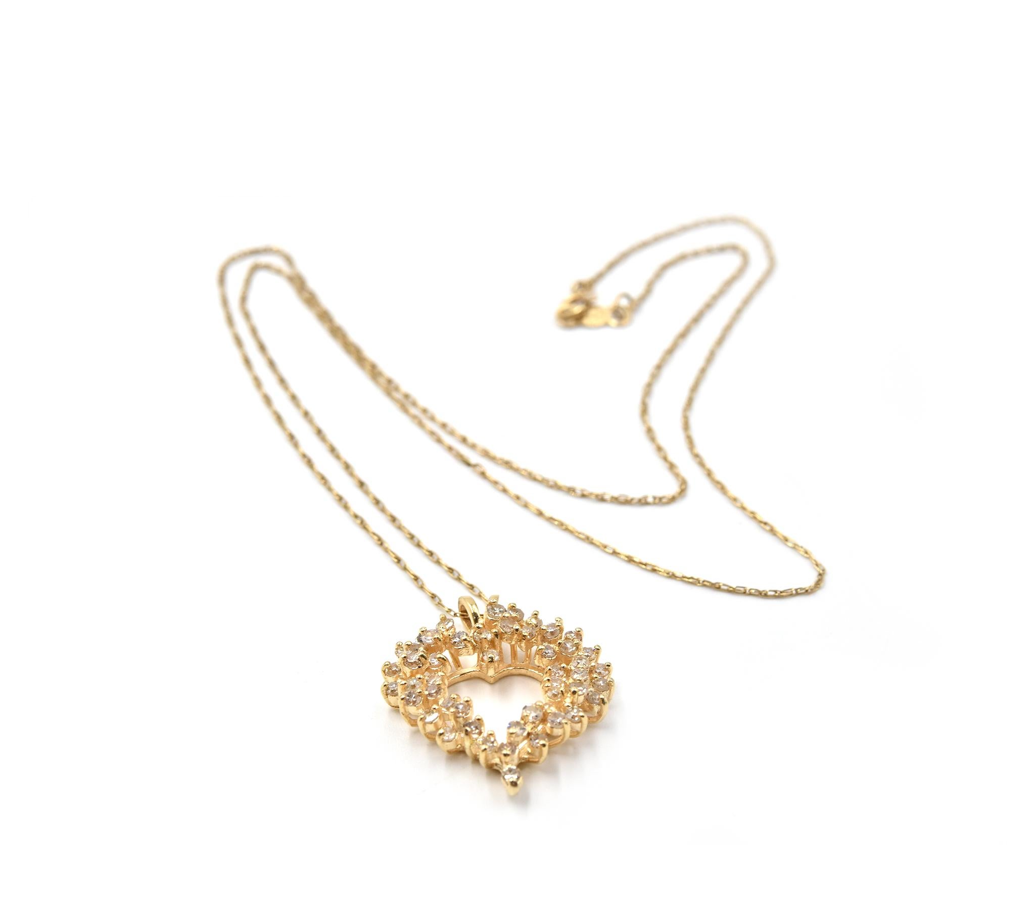 Brilliant Cut 1.00 Carat Diamond 14 Karat Yellow Gold Heart Pendant Necklace
