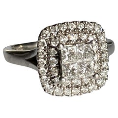 1.00 Carats Diamond Cluster Ring 10K White Gold 4.07G