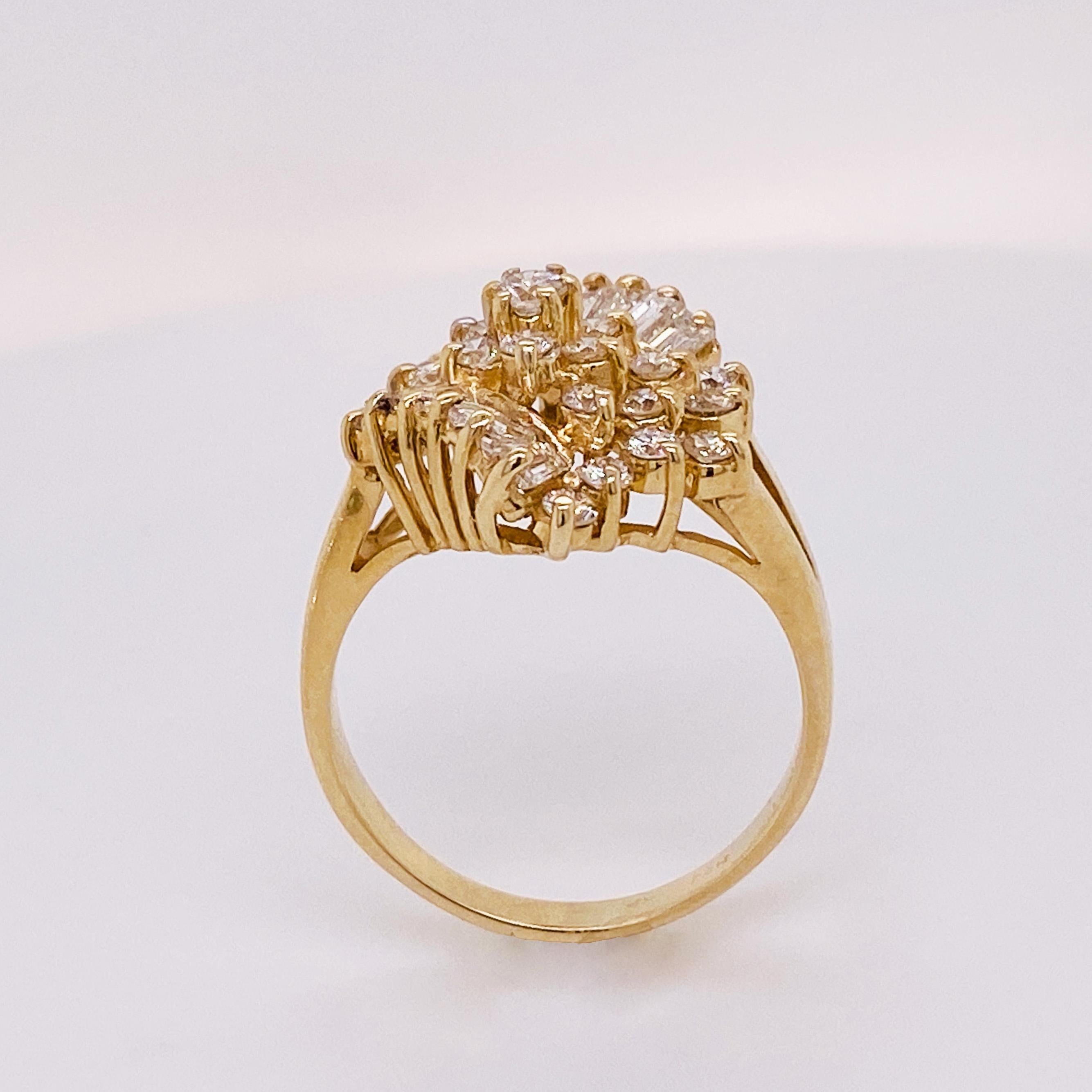 Round Cut 1.00 Carats Diamond Split Shank Statement Ring in 14k Gold Baguette Sash Ring For Sale