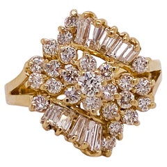 Vintage 1.00 Carats Diamond Split Shank Statement Ring in 14k Gold Baguette Sash Ring