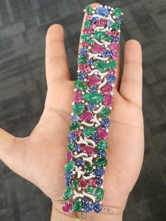 100 Carats Natural Blue Sapphire, Emerald, Ruby & Diamonds Tutti Frutti Bracelet