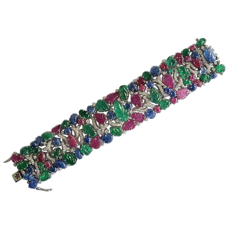 100 Carats Natural Blue Sapphire, Emerald, Ruby 
Diamonds Tutti Frutti Bracelet