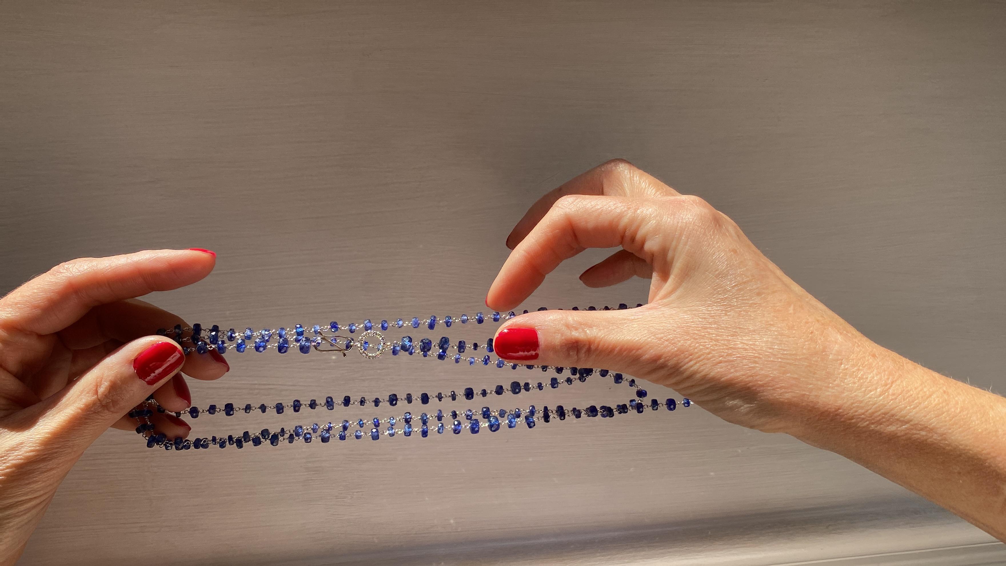 100 carati Zaffiri 0,44 carati Diamanti bianchi Chiusura Collana Sautoir in oro 18 carati in vendita 4