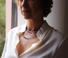 100 carats Sapphires 0.44 Carats White Diamonds Clasp 18K Gold Sautoir Necklace