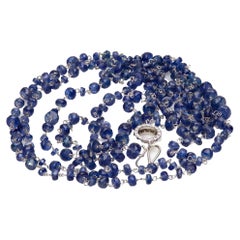 100 carats Sapphires 0.44 Carats White Diamonds Clasp 18K Gold Sautoir Necklace