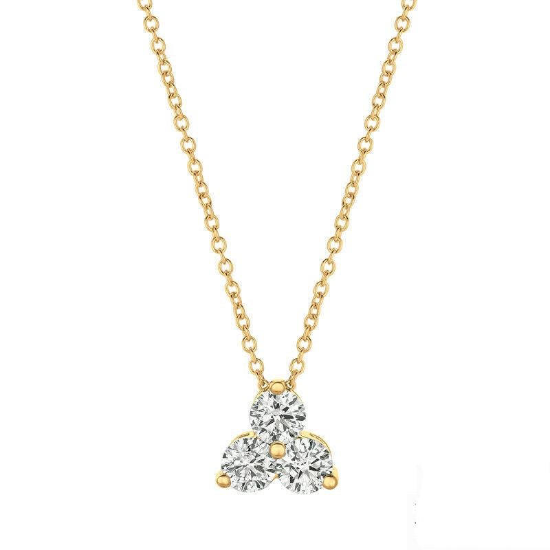 1,00 Karat 3 Stein Diamant Halskette G-H SI 14 Karat Weißgold Kette (Rundschliff) im Angebot
