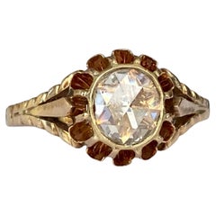 1.00 Ct  Bague solitaire ancienne en or jaune 14 carats avec diamants roses