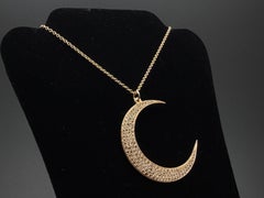 1.00 CT Champagne Diamond Crescent Moon 14K Rose Gold Necklace