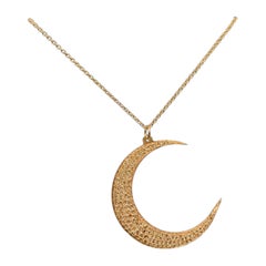 1.00 CT Champagne Diamond Crescent Moon 14K Rose Gold Necklace