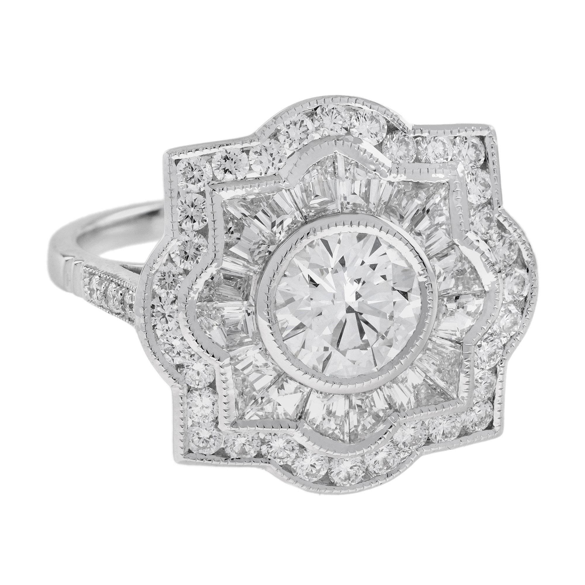 For Sale:  1.00 Ct. Diamond Art Deco Style Target Engagement Ring in 18K White Gold 5