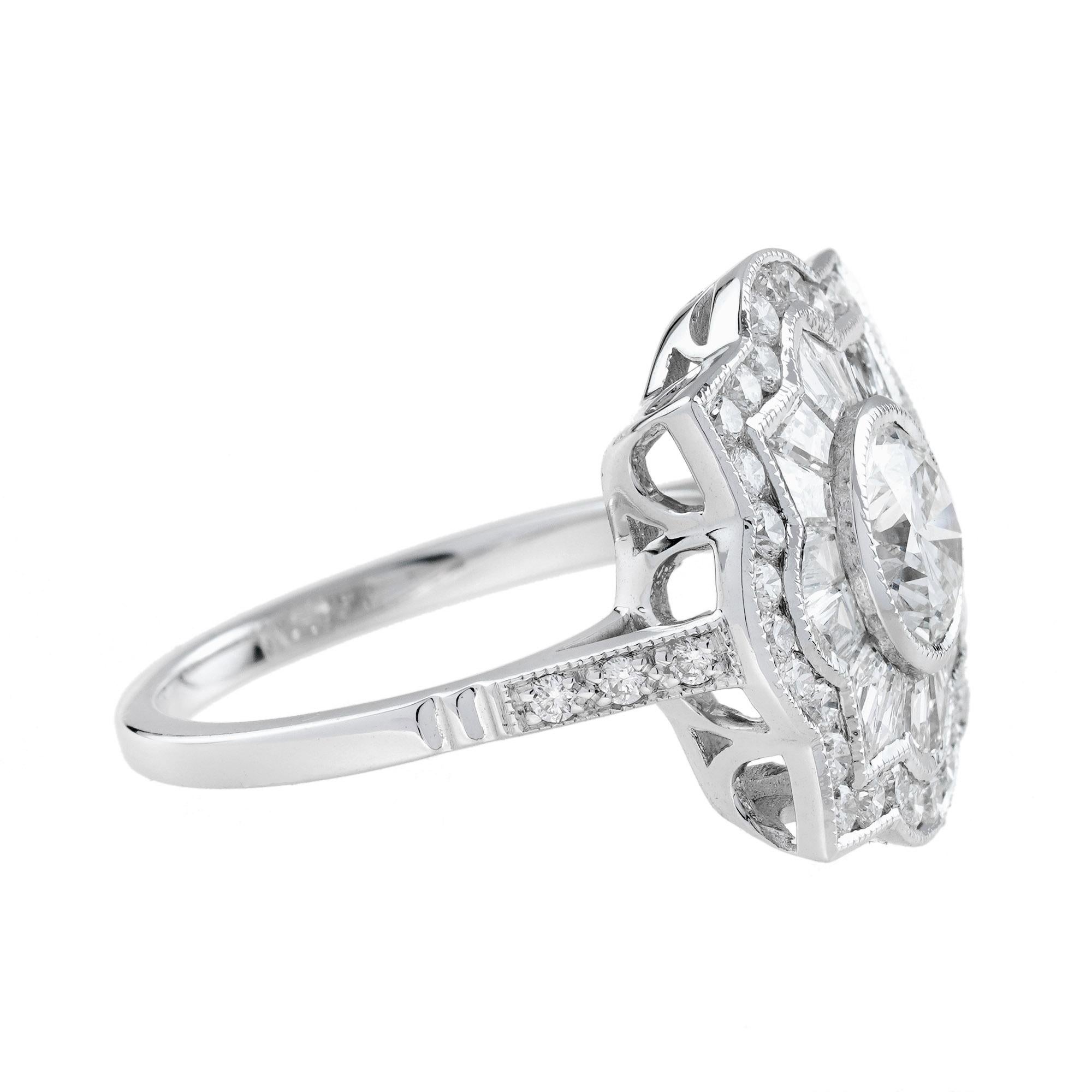 For Sale:  1.00 Ct. Diamond Art Deco Style Target Engagement Ring in 18K White Gold 6