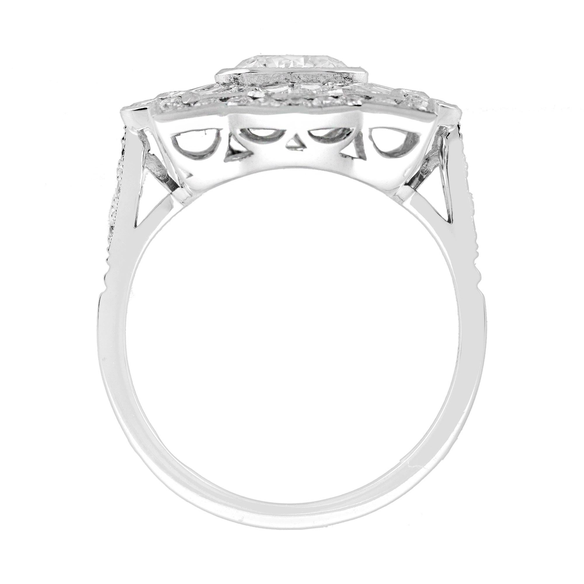 For Sale:  1.00 Ct. Diamond Art Deco Style Target Engagement Ring in 18K White Gold 8