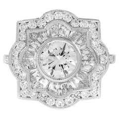 1.00 Ct. Diamond Art Deco Style Target Engagement Ring in 18K White Gold