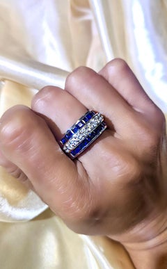 1.00 Ct. Diamonds and 3.00 Ct. Princess Cut Natural Sapphire in Channel Setting