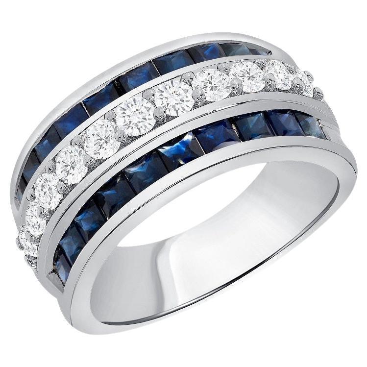 For Sale:  1.00 Ct. Diamonds and 3.00 Ct. Princess Cut Natural Sapphire in Channel Setting
