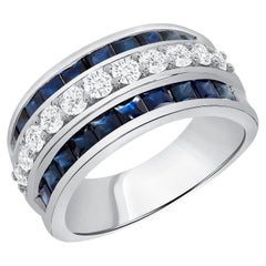 1.00 Ct. Diamonds and 3.00 Ct. Princess Cut Natural Sapphire in Channel Setting