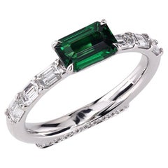 1.00 Ct Emerald Cut Tsavorite Platinum East-West Ring by Leon Mege