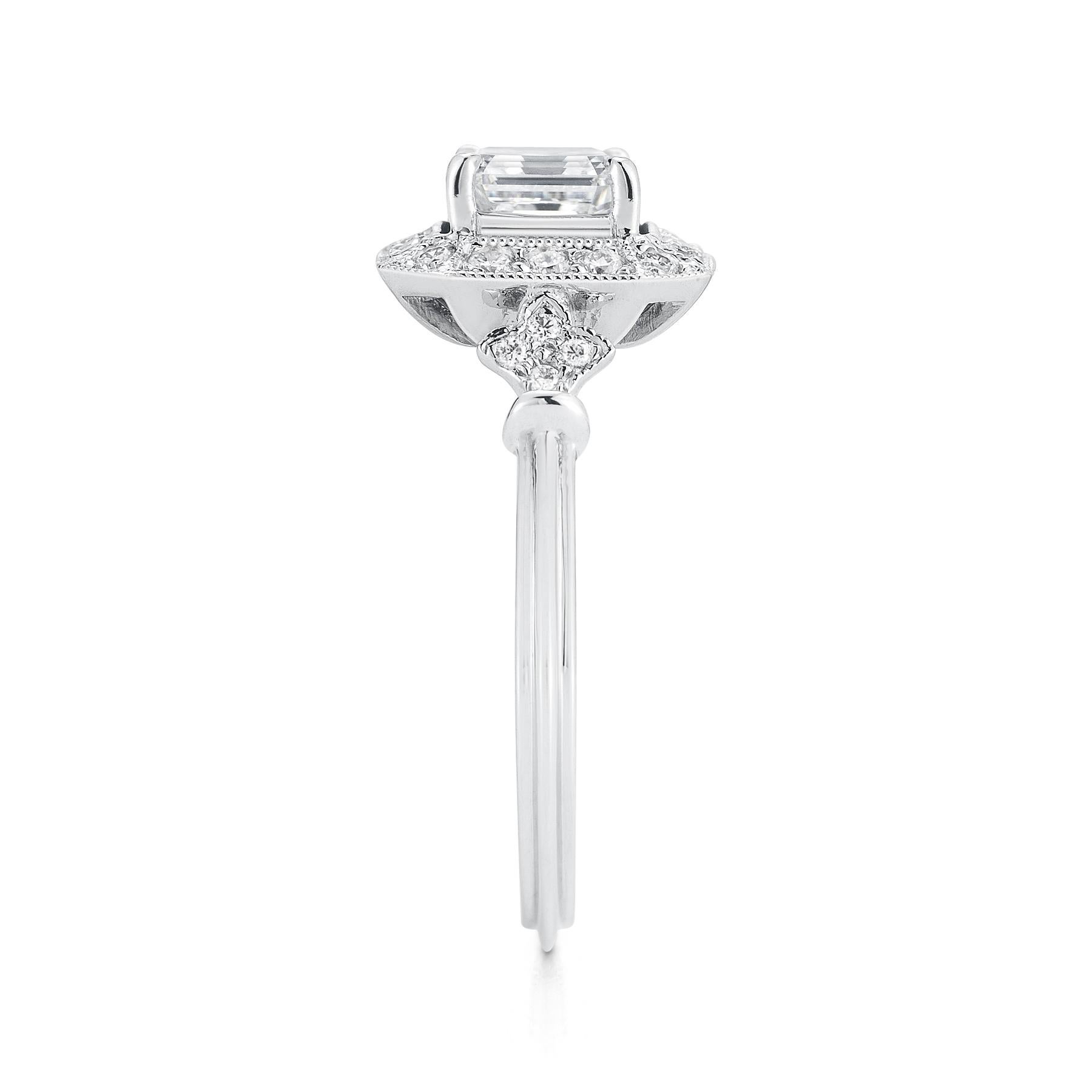 Art Deco 1.00 Carat Flawless GIA Certified Asscher Diamond Halo in 14 Karat Gold For Sale