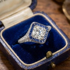 1.00 ct GIA-Certified Diamond and Sapphire Engagement Ring in 14k White Gold