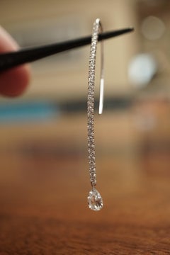 Dangling Pear Shape Briolette Diamond Earrings in 18K White Gold
