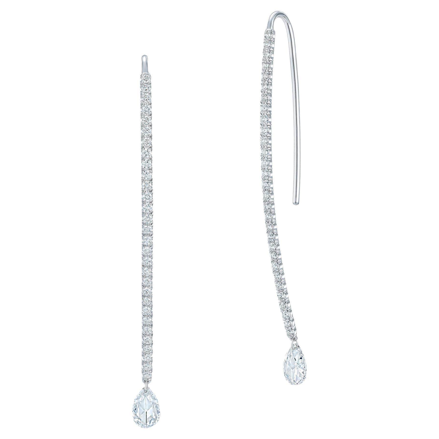 Dangling Pear Shape Briolette Earrings in 18K White Gold