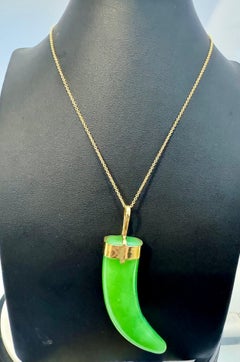 Collana con ciondolo di giada da 100 carati con catena regolabile da 14" a 18", oro giallo 14 carati