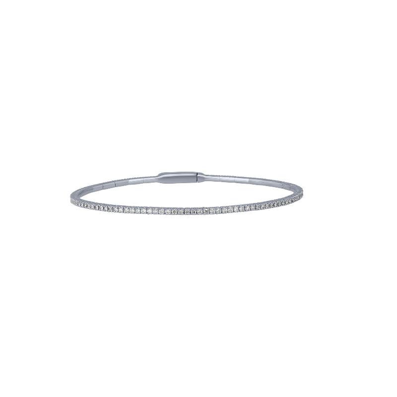 Round Cut 1.00 Carat Natural All Way Round Diamond Flexible Bangle G SI 14k White Gold For Sale