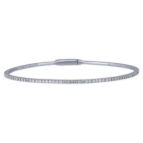 1.00 Carat Natural All Way Round Diamond Flexible Bangle G SI 14k White Gold For Sale
