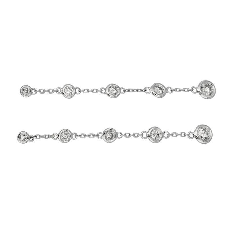 Contemporary 1.00 Carat Natural Diamond Bezel Drop Earrings G SI 14 Karat White Gold For Sale