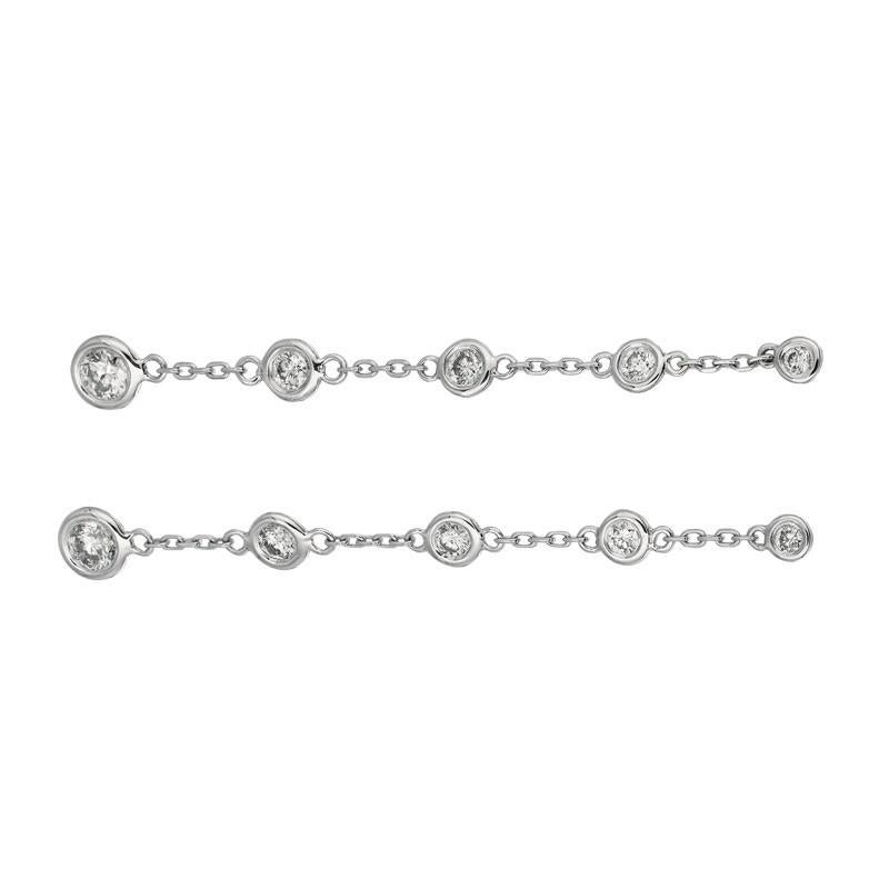 Round Cut 1.00 Carat Natural Diamond Bezel Drop Earrings G SI 14 Karat White Gold For Sale
