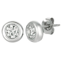 1.00 CT Natural Diamond Bezel Earrings G-H SI Set in 14K White Gold