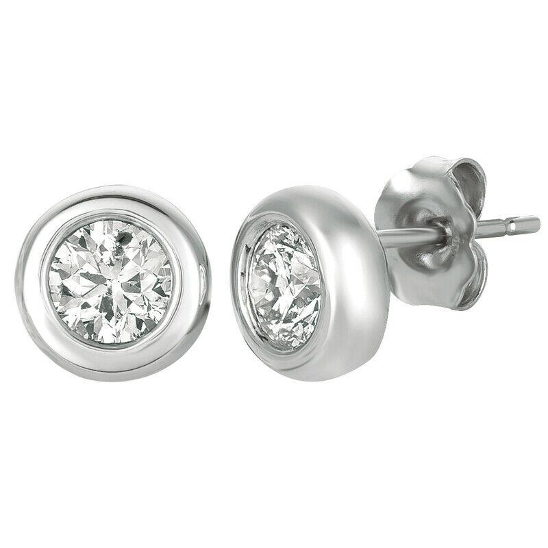 Contemporary 1.00 CT Natural Diamond Bezel Earrings G-H SI Set in 14K White Gold For Sale