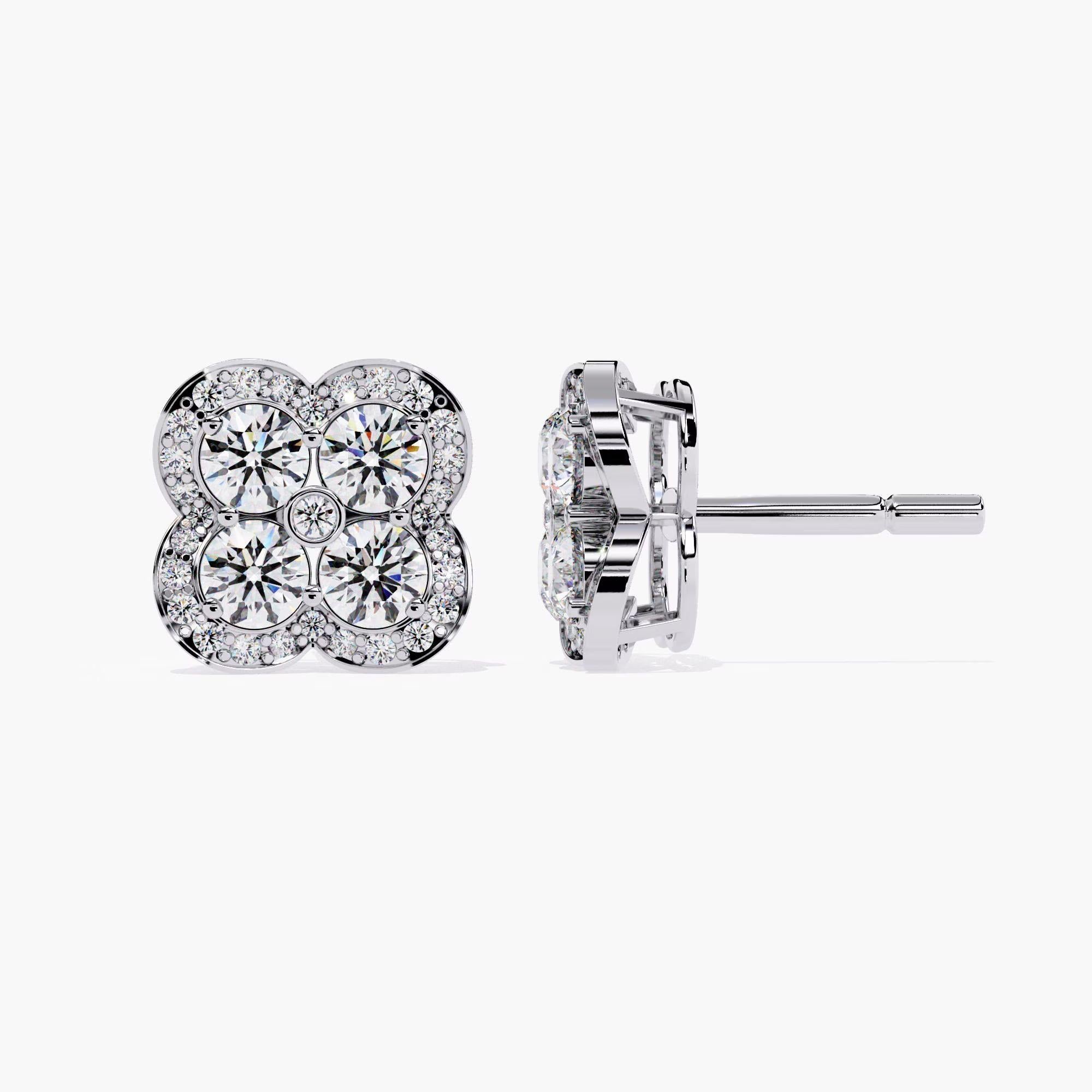 Taglio rotondo Orecchini a fiore a grappolo con diamante naturale da 1,00 carati in oro 14K in vendita