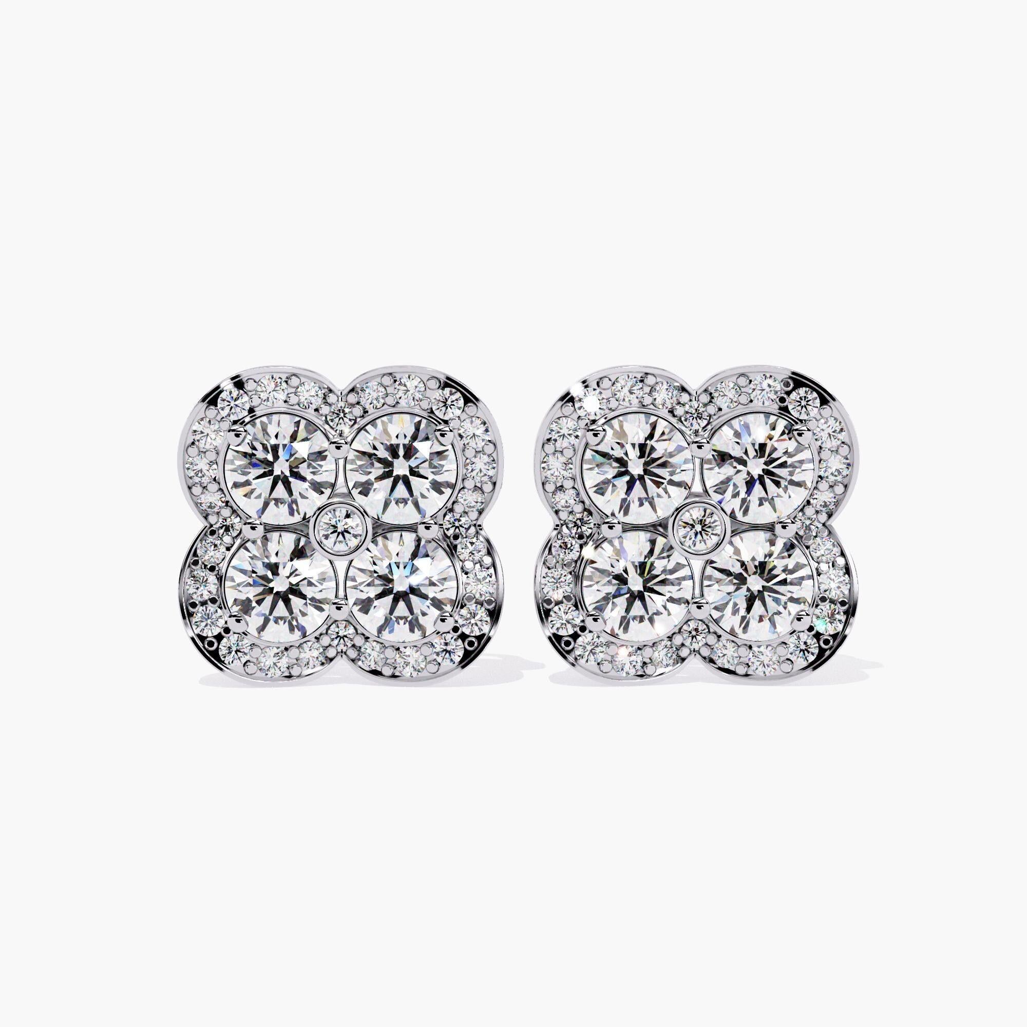 da uomo o donna Orecchini a fiore a grappolo con diamante naturale da 1,00 carati in oro 14K in vendita