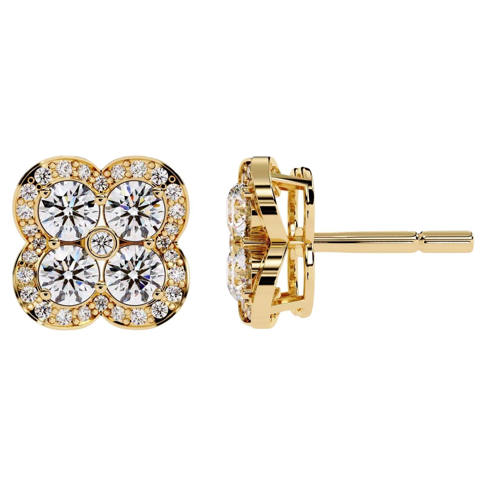 Orecchini a fiore a grappolo con diamante naturale da 1,00 carati in oro 14K