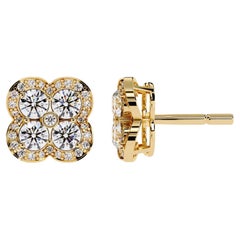 Orecchini a fiore a grappolo con diamante naturale da 1,00 carati in oro 14K