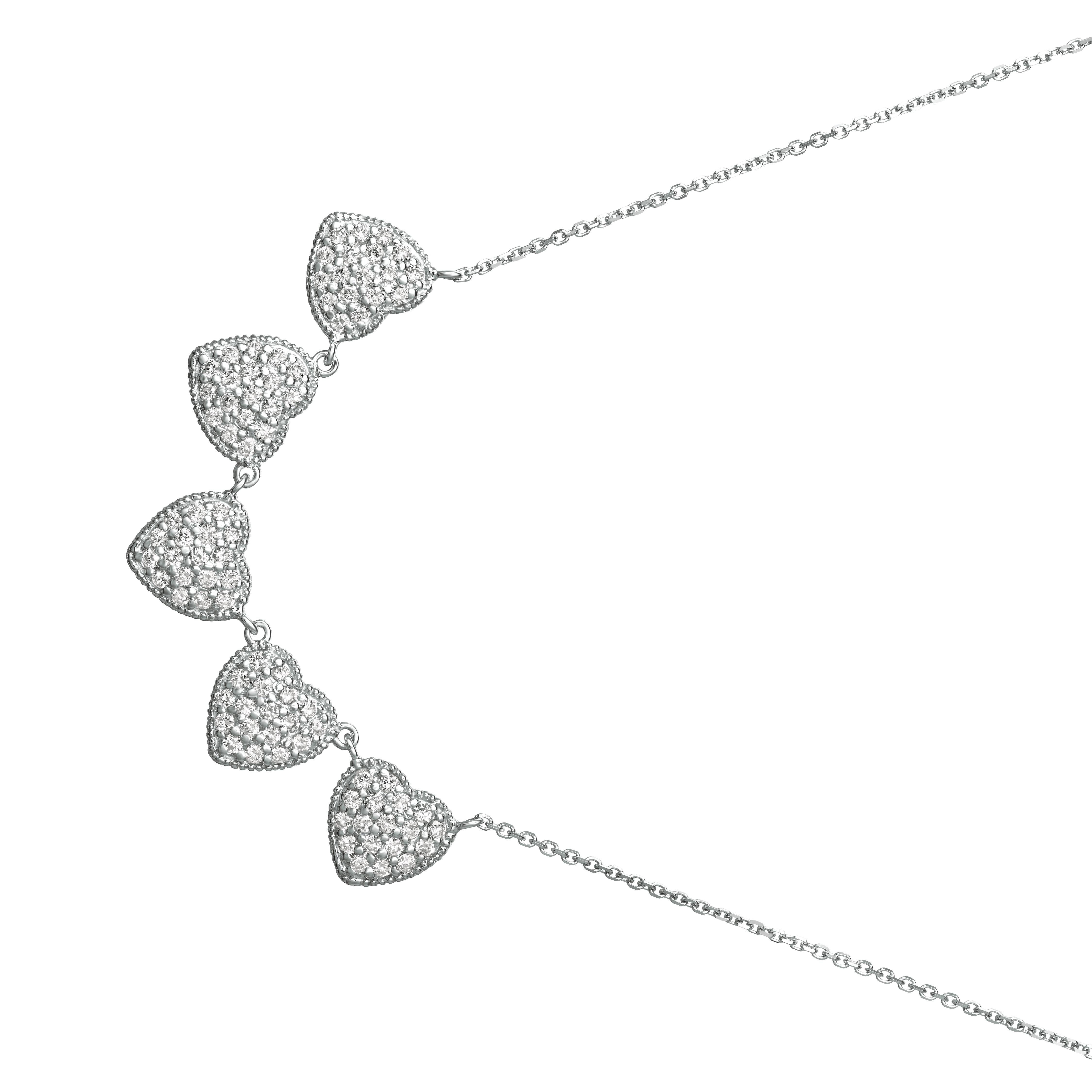 Round Cut 1.00 Carat Natural Diamond Heart Necklace G SI Set in 14 Karat White Gold For Sale