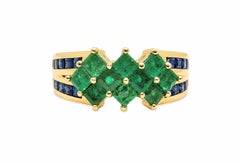 1.00 Ct Natural Emerald Cluster Mens Ring 14K Gold Emerald Sapphire Band Men